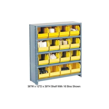 Steel Closed Shelving - 15 Yellow Plastic Stacking Bins 6 Shelves - 36x12x39